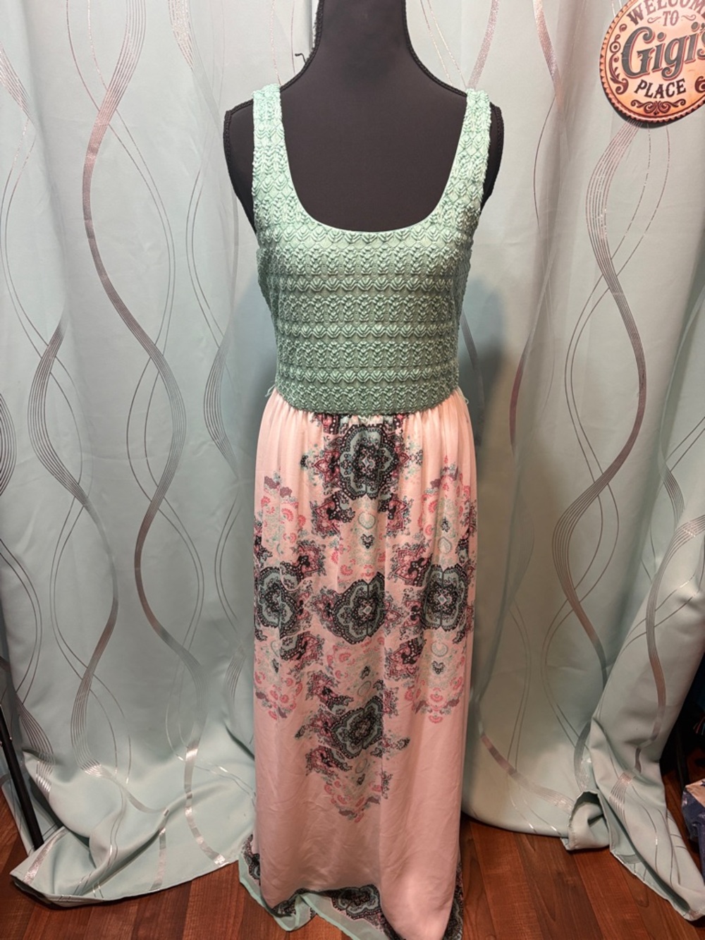 Lily Rose Mint Crochet Bodice Pink Floral Maxi Dress